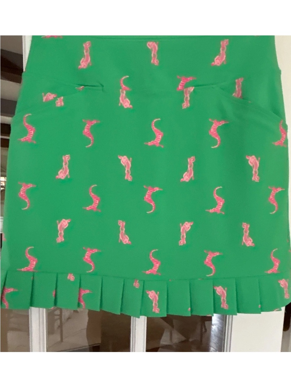 Lilly Pulitzer Green Mini Skirt with Pink Seahorse Motif